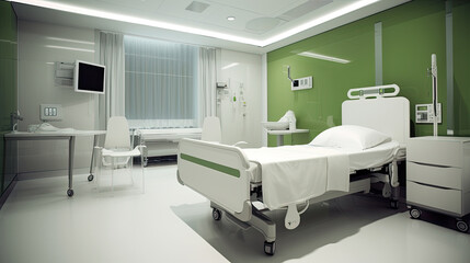 Recovery Room with beds and comfortable medical equipped in a hospital. Intensive care unit Generative AI