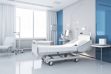 Recovery Room with beds and comfortable medical equipped in a hospital. Intensive care unit Generative AI