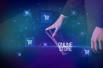 Online shopping concept with shopping cart icons