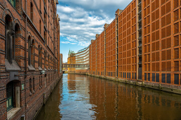City view in the warehouse district of Hamburg