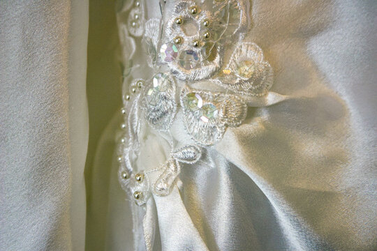 wedding dress detail with embroidery