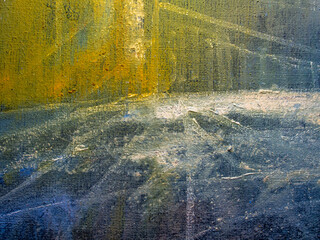 Colorful surface of the painting on canvas. Painting artwork facture. Colorful texture. Abstract background. Oil painting on canvas with black, yellow, white colors.
