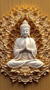 A beautiful Golden Buddha statue and Lotus multi-dimensional, Generative AI