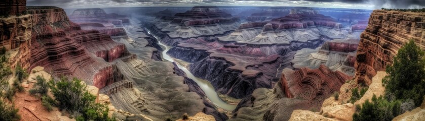 A grand canyon showing the passage of time. Horizontal banner. AI generated
