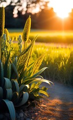 Sunset corn field peaceful view generative ai