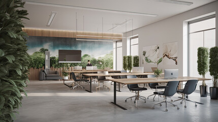 Fototapeta premium Empty Interior Of Modern Design Office Generative AI