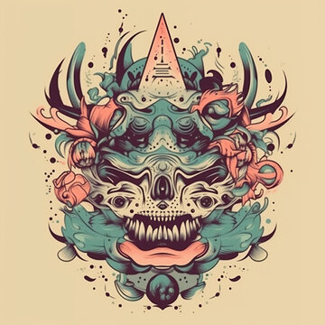 recommend clip art: Old school style tattoo. Surrealist tattoo, vibrant colors. AI generated image.