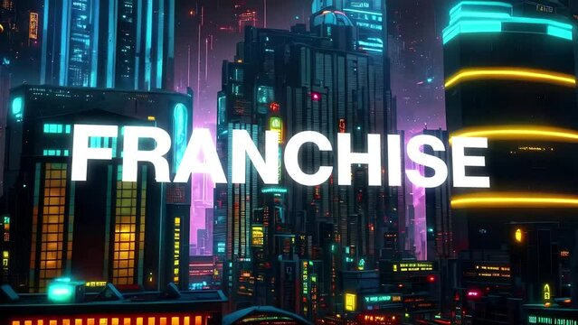 type animation set against 3d render of a bustling cyberpunk metropolis city. Featuring a generative ai look and modern animation. 
