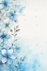 Fototapeta na wymiar light blue background paper texture tiny petal flower painting in watercolor style. AI generative