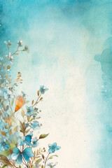 Obraz na płótnie Canvas light blue background paper texture tiny petal flower painting in watercolor style. AI generative