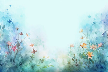 light blue background paper texture tiny petal flower painting in watercolor style. AI generative