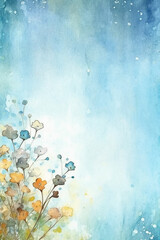 Fototapeta na wymiar light blue background paper texture tiny petal flower painting in watercolor style. AI generative