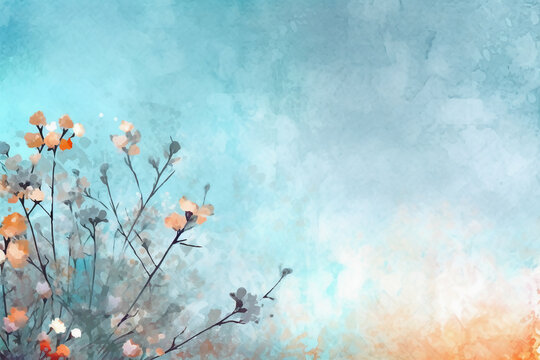 light blue background paper texture tiny petal flower painting in watercolor style. AI generative