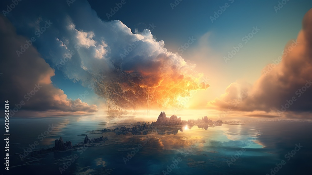 Poster a picture of an island situated smack dab in the midst of the ocean generative ai