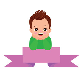 Cartoon little boy with a banner on a white background