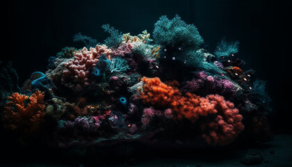 Naklejka na ściany i meble Colorful aquatic animals explore the vibrant reef generated by AI