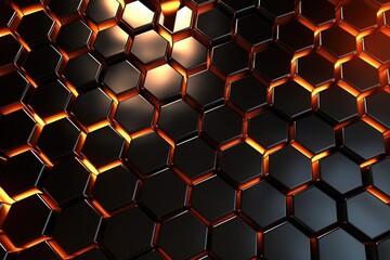 A black hexagon with orange light shining on it Generative AI