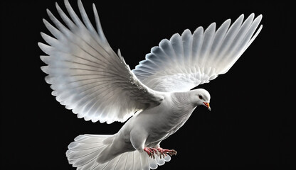 Fototapeta na wymiar A white dove flying in the sky with its wings spread without background AI Generated Photo