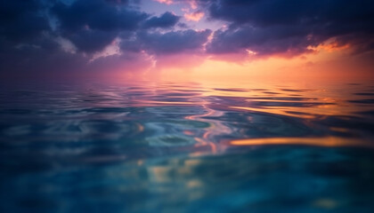 Naklejka na ściany i meble Sunset over rippled water, vibrant colors shine generated by AI