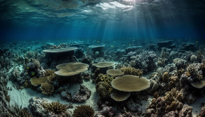 Fototapeta na wymiar Colorful sea life thrives in tropical reef generated by AI