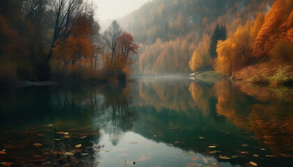 Autumn forest reflects vibrant multi colored beauty generated by AI