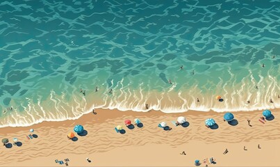 Top view of the blue sea and sandy beach, generative AI