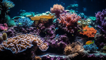 Vibrant colors of underwater life in motion generated by AI