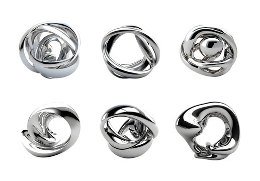 Liquid metal shapes set isolated. Iridescent wavy melted substance. Ai generated