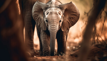 Fototapeta na wymiar African elephant walking in the wilderness at sunset generated by AI