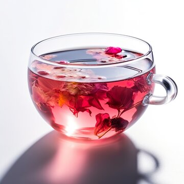 pink Tee in Tasse aus Glas - generative ai