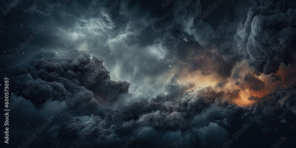 Wall mural clouds and stars in space generative ai