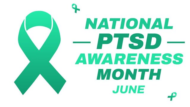 PTSD Awareness month 4k Animation with Ribbon and typography on the side. June is PTSD awareness month