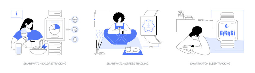 Smartwatch features abstract concept vector illustrations.