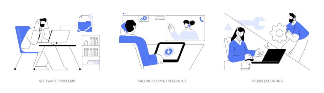 Software support line abstract concept vector illustrations.