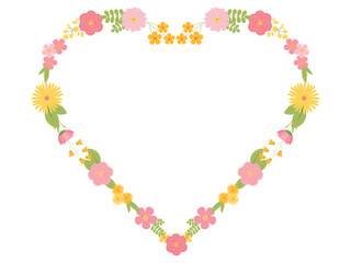 Cute vector flower heart frame illustration isolated on white background. Design for greeting card, postcard and invitation. Romantic botanical wreath