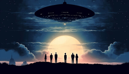 Alien developed beings in contact with people against the backdrop of UFOs, the Illuminati and Reptilians rule the peoples of the earth. Created by AI