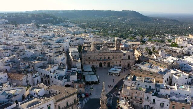 View of Ostuni white town, Brindisi, Puglia (Apulia), Italy, Europe. Old Town is Ostuni's citadel. Ostuni is referred to as the White Town. Ostuni white town skyline and church, Brindisi, Italy.