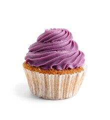 Tasty cupcake on white background