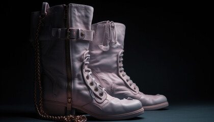 Modern elegance: black leather boots with shoelaces generated by AI