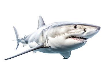 great white dangerous shark isolated against a transparent background, cut-out sea / ocean or wildlife design element, generative AI - 600575281