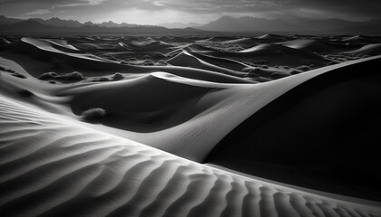 Rippled sand dunes create majestic wave pattern generated by AI