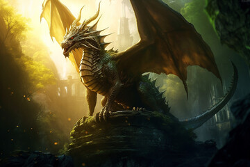green dragon in the ruins