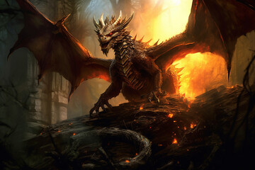 dragon attacking the castle