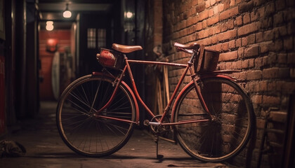 Fototapeta na wymiar Cycling at dusk, old fashioned bike, modern city generated by AI