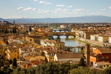Fototapeta na wymiar Vecchio Bridge and Arno River, ancient cityscape of Florence Italy.
