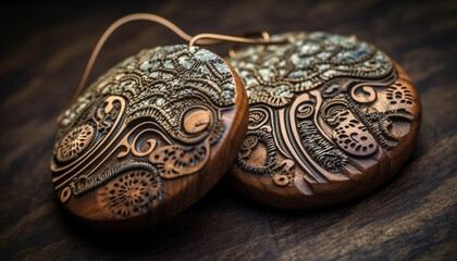 Naklejka premium Antique wooden jewelry box, ornate embroidery decoration generated by AI
