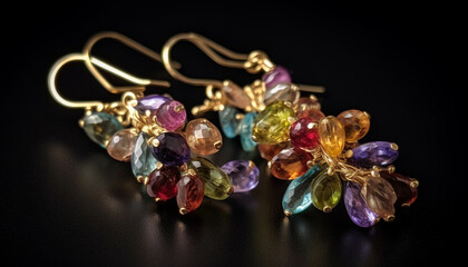 Shiny gemstone jewelry reflects wealth and elegance generated by AI