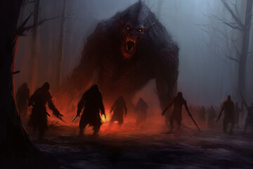 spooky nightmare beast in the woods