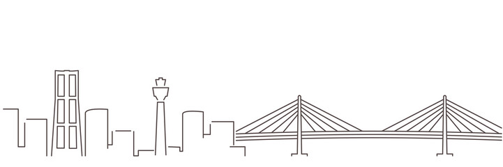 Yokohama Dark Line Simple Minimalist Skyline With White Background