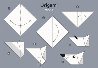 Origami tutorial for kids. Origami cute mouse.